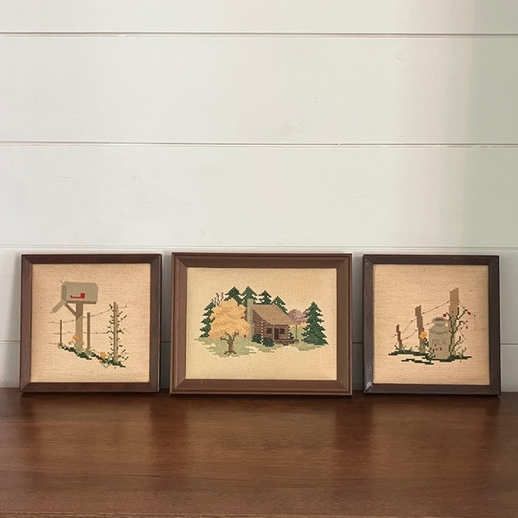 Other - Vintage Framed 3-piece Cross Stitch Needlework